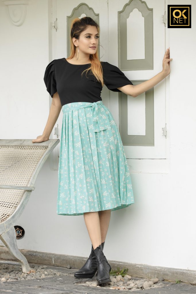 two tone box pleated dress OK 2081