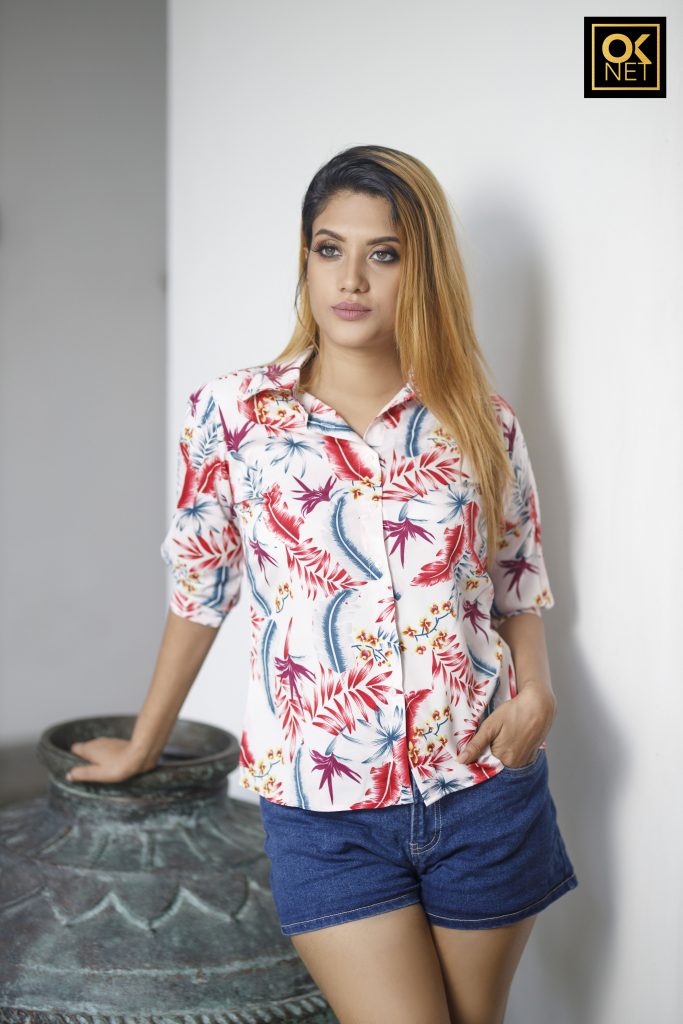 Off White feather print shirt blouse OKT108