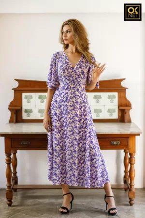 Butterfly sleeve dress with criss cross neck OK 2214