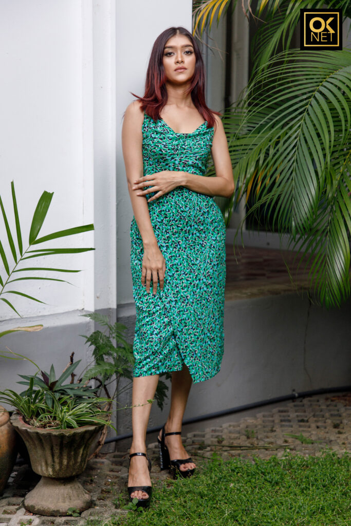 Cowl neck over lapped skirt dress Ok22214