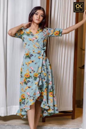 Wrap around dress with ruffle hem OK2222