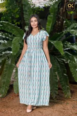 Geo printed flounce sleeve maxi dress OK52241