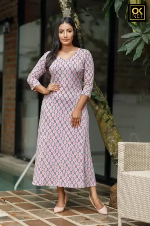Embossed dot printed three quarter sleeve dress  OK52242