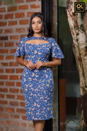 Cut off front detailed butterfly sleeve body corn dress OK52245