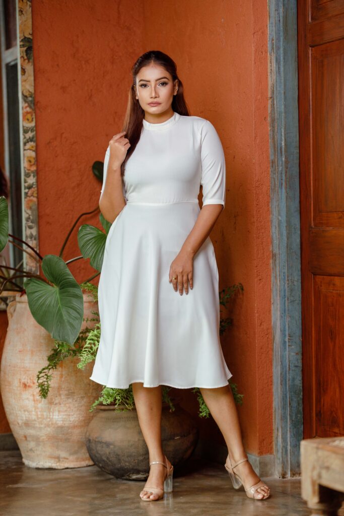 Off white high neck collar dress OK92272