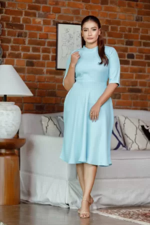 Day blue high neck collar dress  OK92273