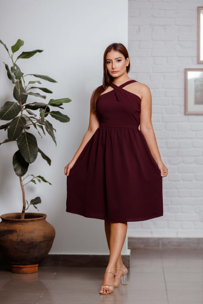 Brunette brown Halter dress OK92296