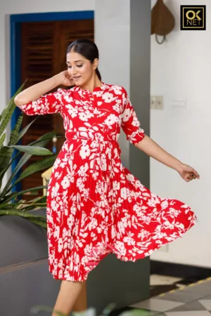Pleated dress with draw string waist tie OK12386
