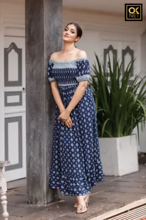 Two tone smocked dress OK32386