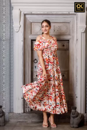 Off shoulder smocked dress OK32385