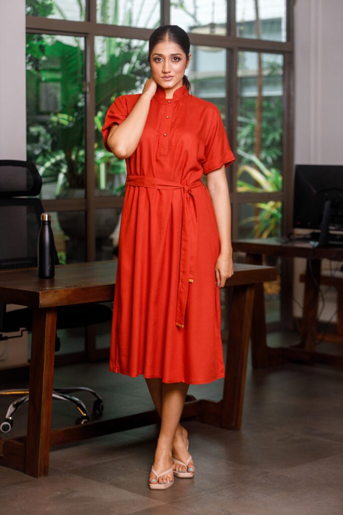 OK102377 Mandarin collar button dress