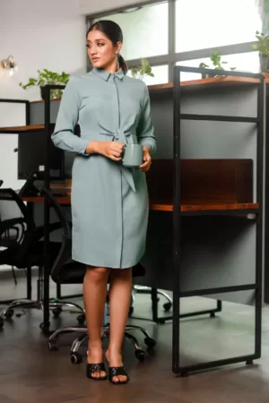 OK102378 Tie front shirt dress