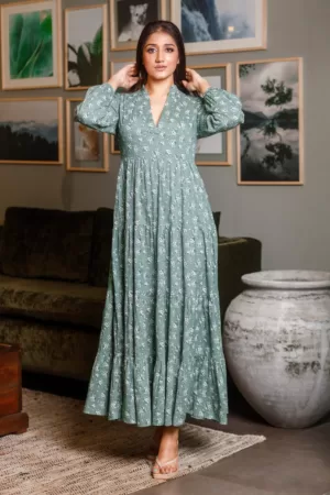 OK102384 Balloon sleeve tier maxi
