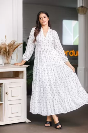 OK102385 Balloon Sleeve Tier Maxi Dress