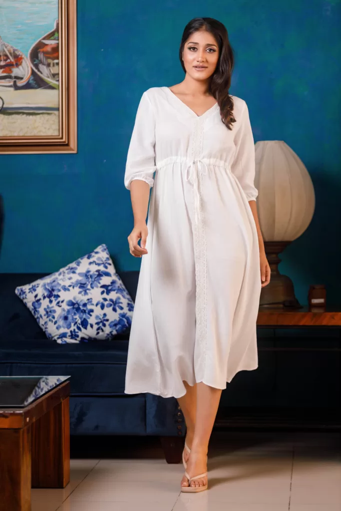 Lace detail white dress OK122372