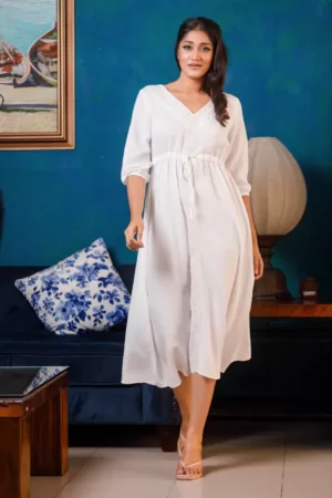 Lace detail white dress OK122372