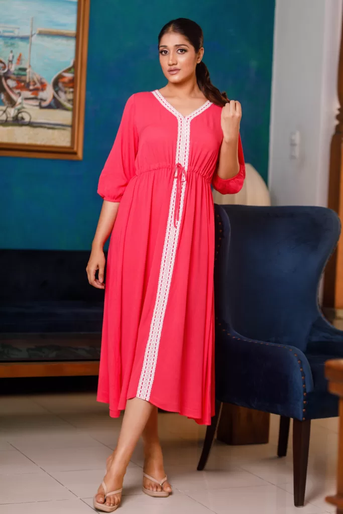 Lace detail pink dress OK122376